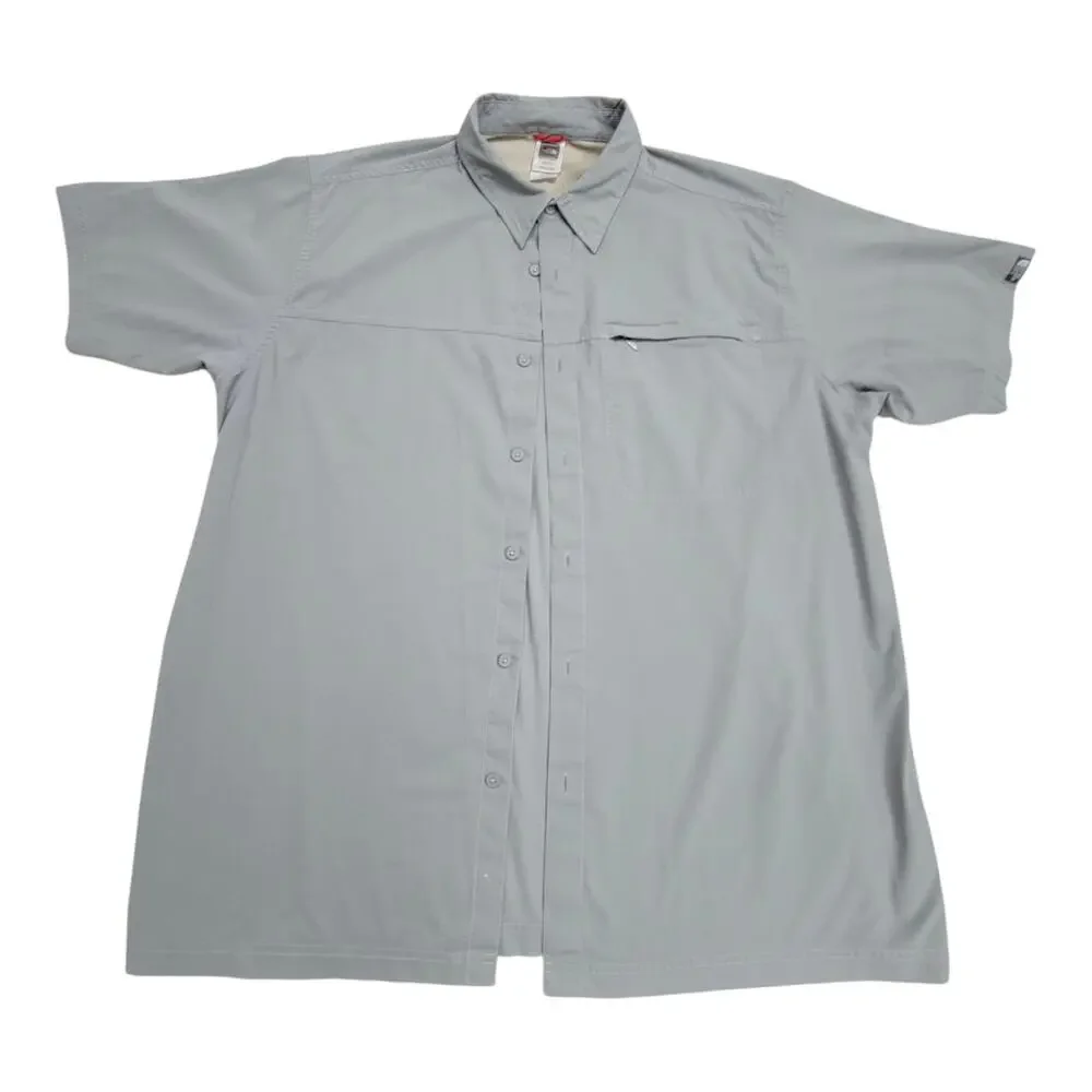 The North Face Mens XXL Gray Short Sleeve Hiking Vented Zip Pocket Trail Shirt